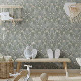 Midbec ang bloemen behang voor de kinderkamer vergrijsd blauw 26019