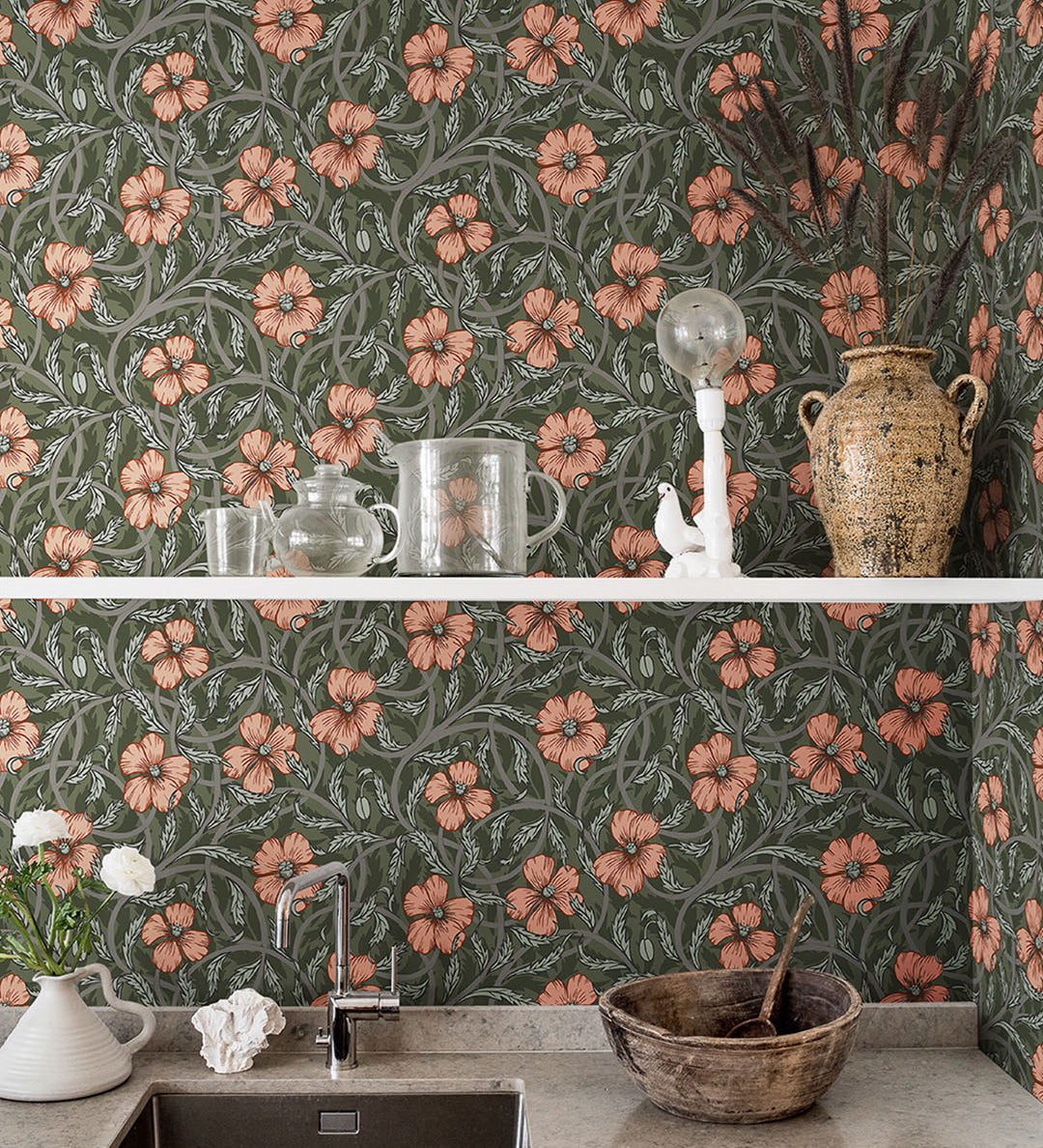 Midbec bloemenbehang voor de kinderkamer Poppy groen 28028