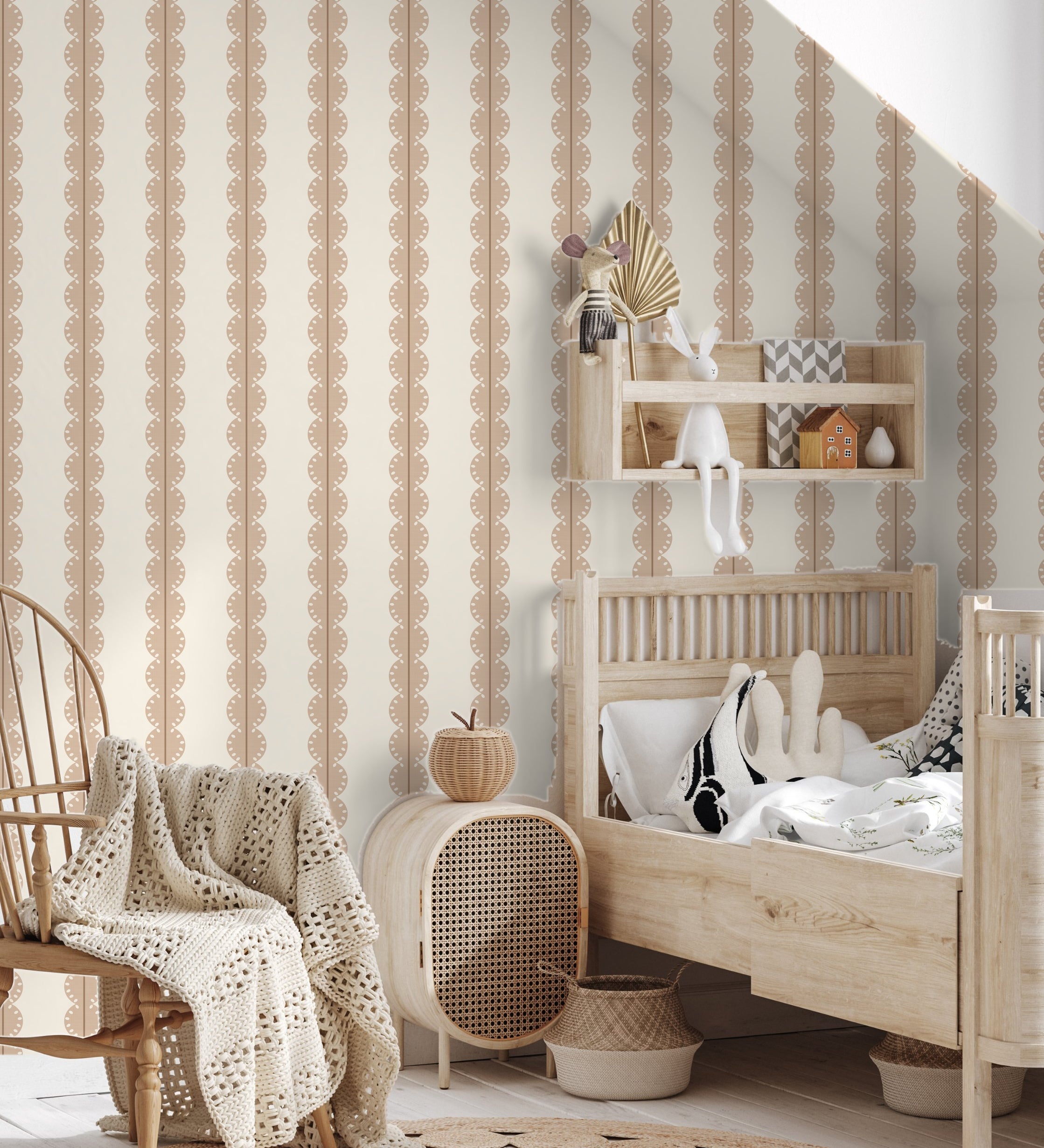 Papr Walls strepen behang meisjeskamer of babykamer met boogjes bubble dot beige bruin