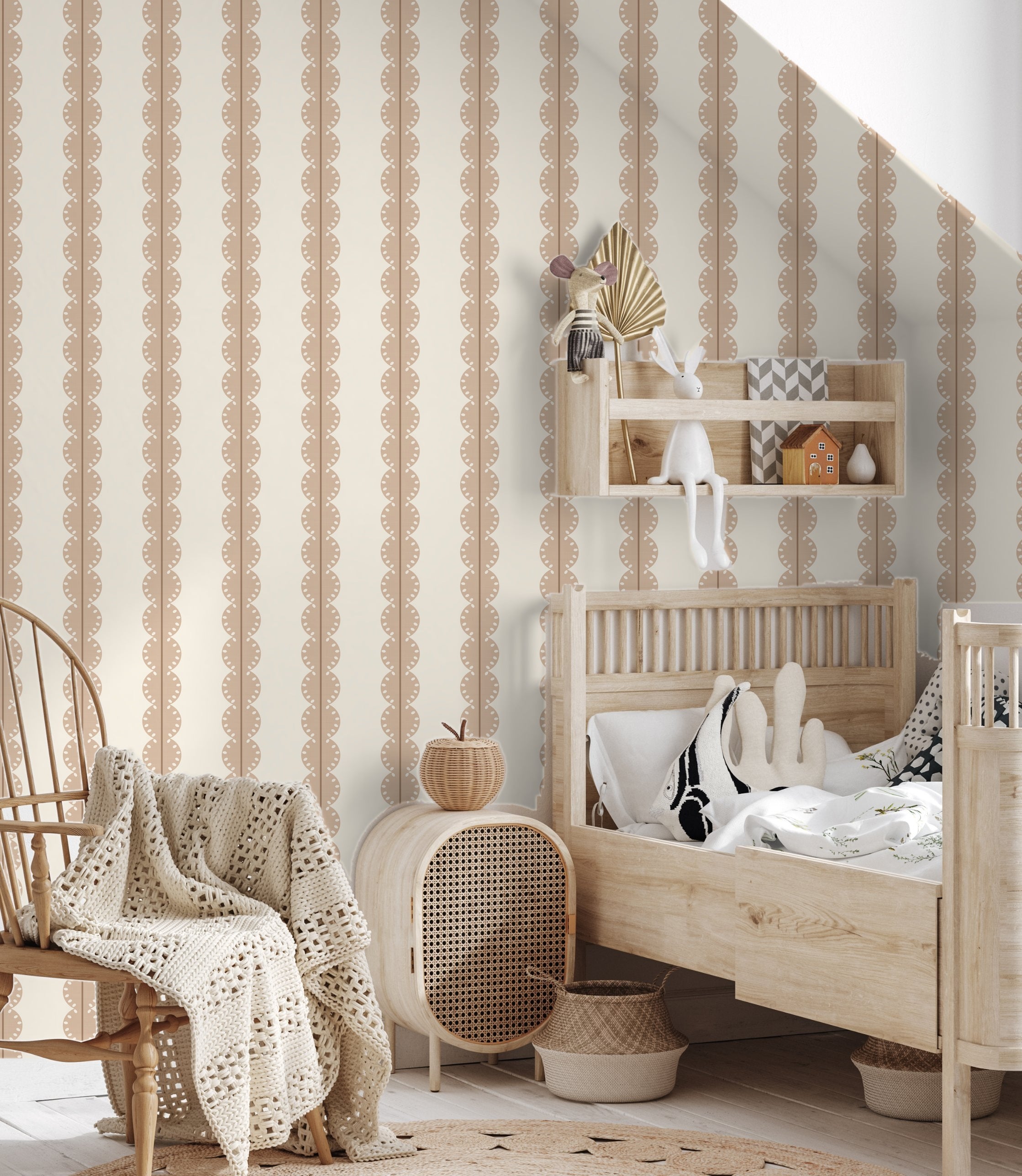 Papr Walls strepen behang meisjeskamer of babykamer met boogjes bubble dot beige bruin