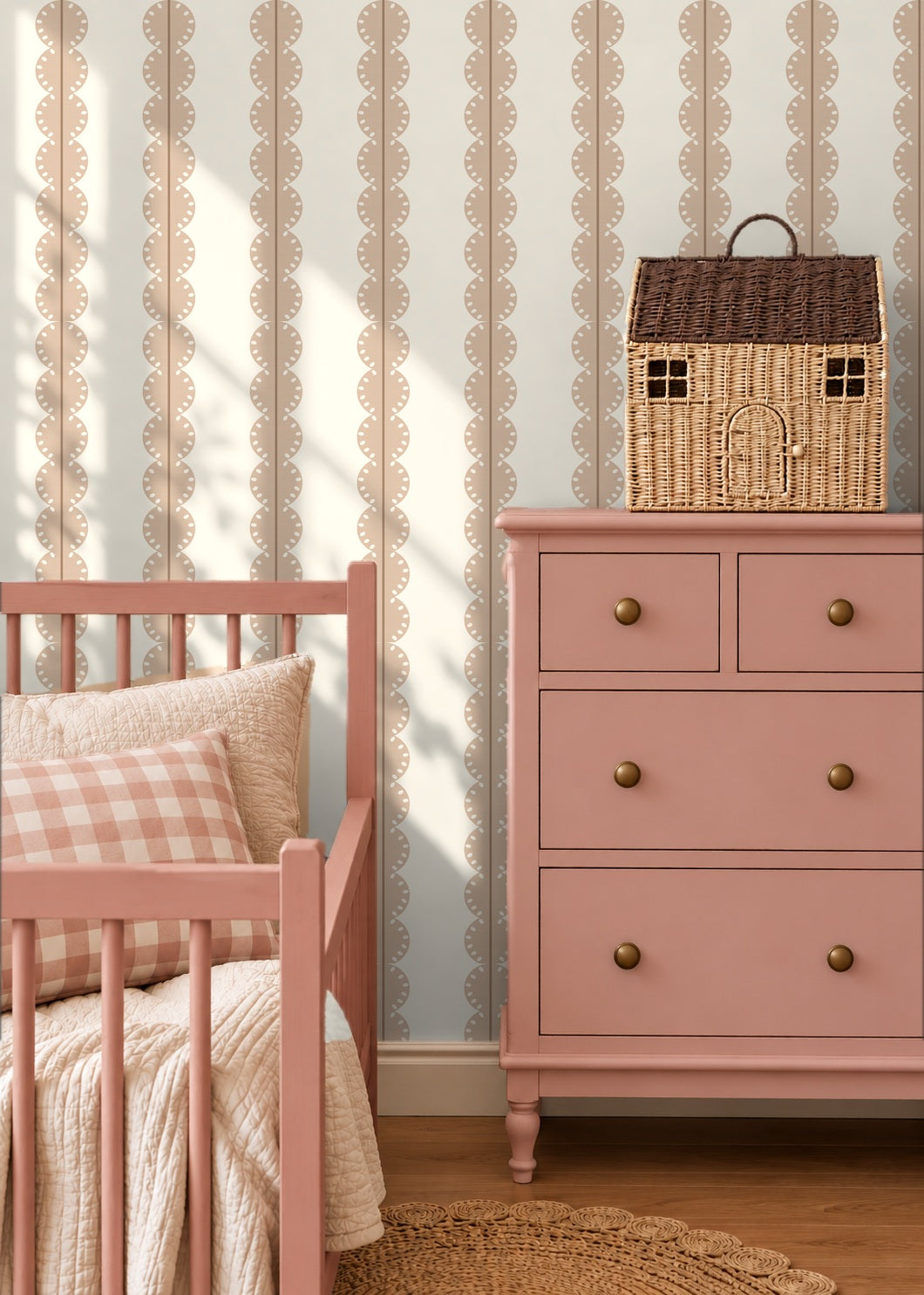 Papr Walls strepen behang meisjeskamer of babykamer met boogjes bubble dot beige bruin