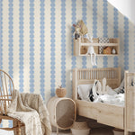 Papr Walls strepen behang meisjeskamer of babykamer met boogjes bubble dot lichtblauw lila