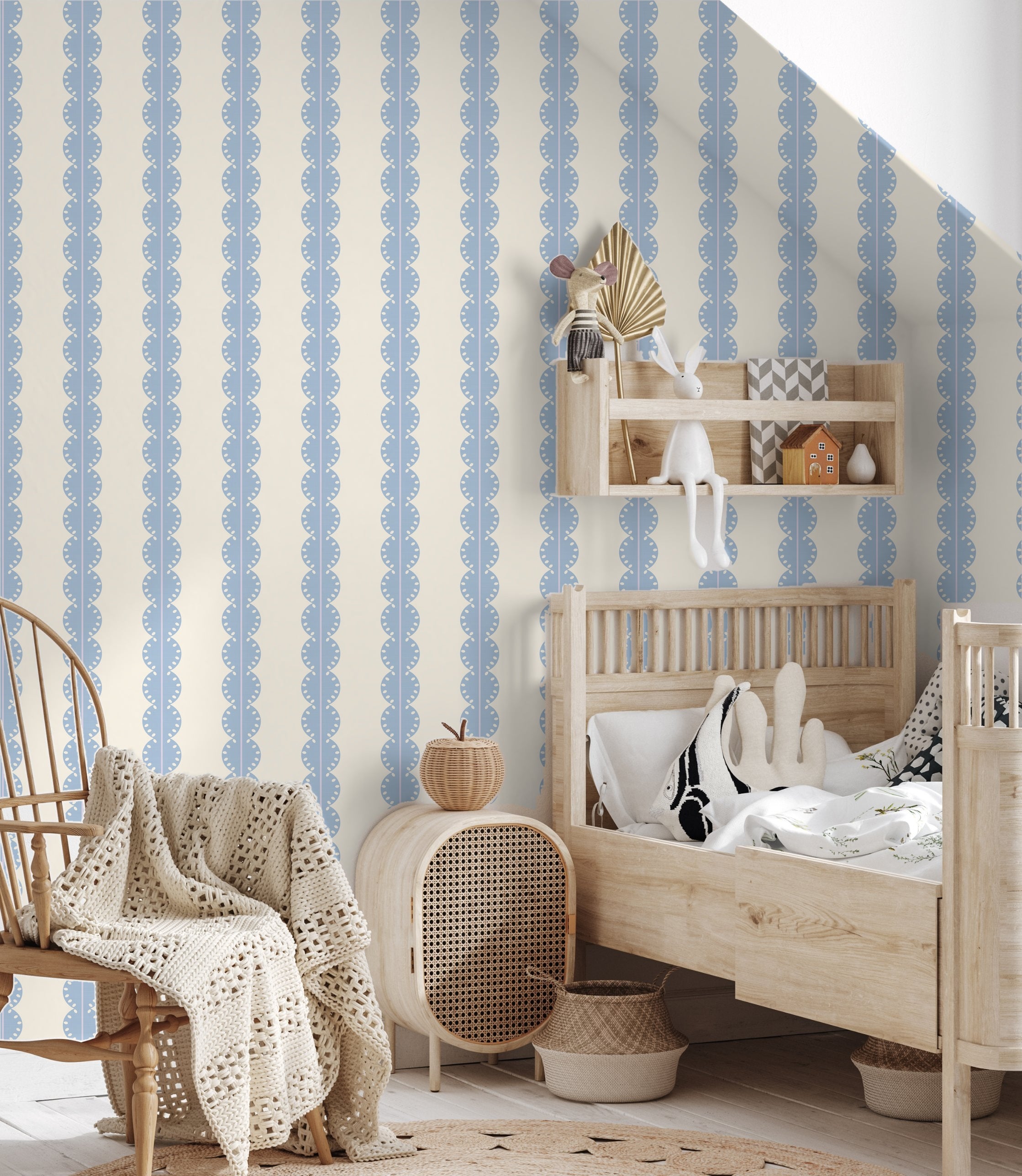 Papr Walls strepen behang meisjeskamer of babykamer met boogjes bubble dot lichtblauw lila