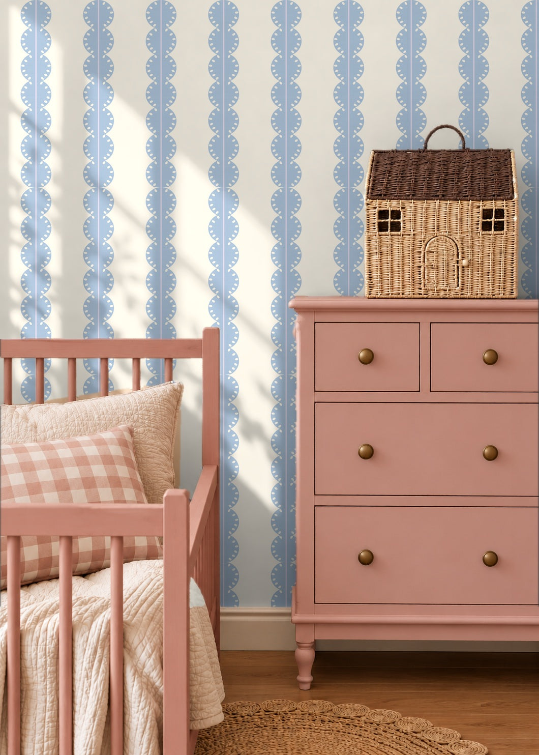Papr Walls strepen behang meisjeskamer of babykamer met boogjes bubble dot lichtblauw lila