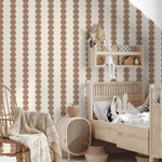 Papr Walls strepen behang meisjeskamer of babykamer met boogjes bubble dot bruin koraal