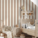 Papr Walls strepen behang meisjeskamer of babykamer met boogjes bubble dot bruin koraal