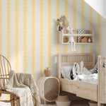 Papr Walls strepen behang meisjeskamer of babykamer met boogjes bubble dot geel lila 