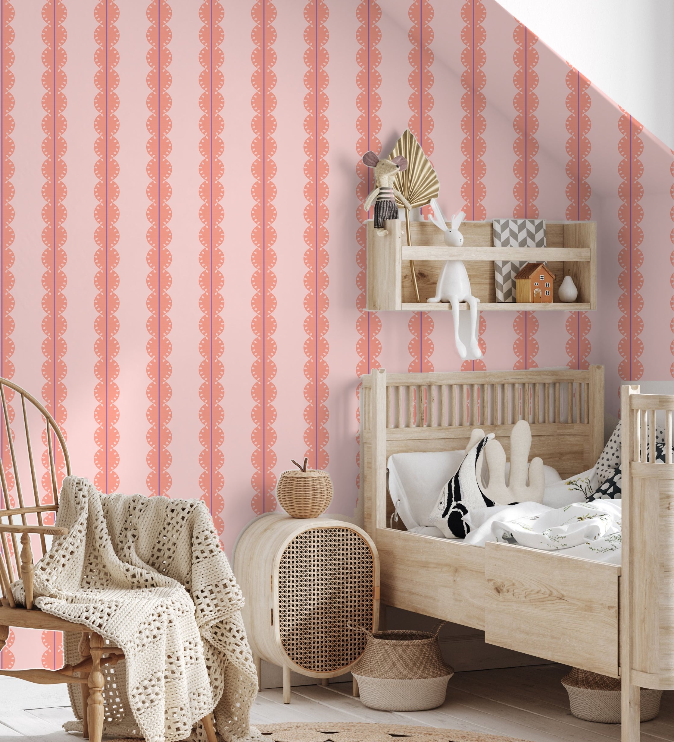 Papr Walls strepen behang meisjeskamer of babykamer met boogjes bubble dot paars koraal