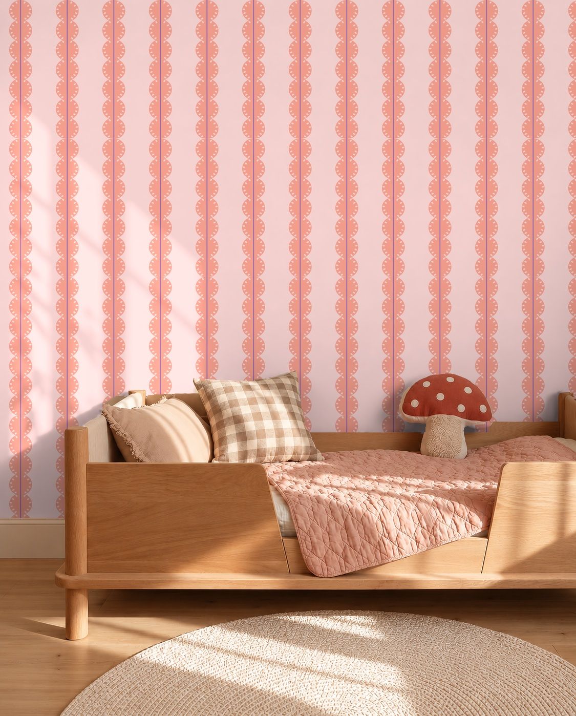 Papr Walls strepen behang meisjeskamer of babykamer met boogjes bubble dot paars koraal