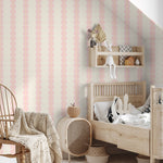 Papr Walls strepen behang meisjeskamer of babykamer met boogjes bubble dot lichtroze geel