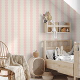 Papr Walls strepen behang meisjeskamer of babykamer met boogjes bubble dot lichtroze geel