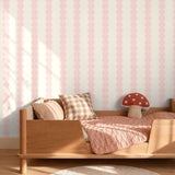 Papr Walls strepen behang meisjeskamer of babykamer met boogjes bubble dot lichtroze geel