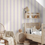 Papr Walls strepen behang meisjeskamer of babykamer met boogjes bubble dot lila geel