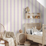 Papr Walls strepen behang meisjeskamer of babykamer met boogjes bubble dot lila koraal