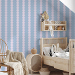 Papr Walls strepen behang meisjeskamer of babykamer met boogjes bubble dot lila wit lichtblauw