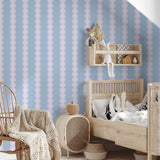 Papr Walls strepen behang meisjeskamer of babykamer met boogjes bubble dot lila wit lichtblauw