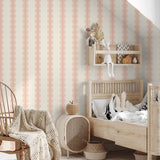 Papr Walls strepen behang meisjeskamer of babykamer met boogjes bubble dot nude lichtroze koraal