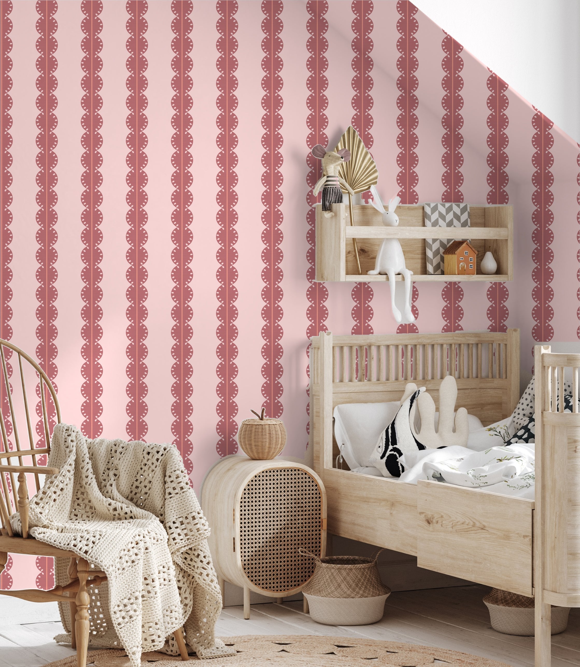 Papr Walls strepen behang meisjeskamer of babykamer met boogjes bubble dot nude oudroze koraal