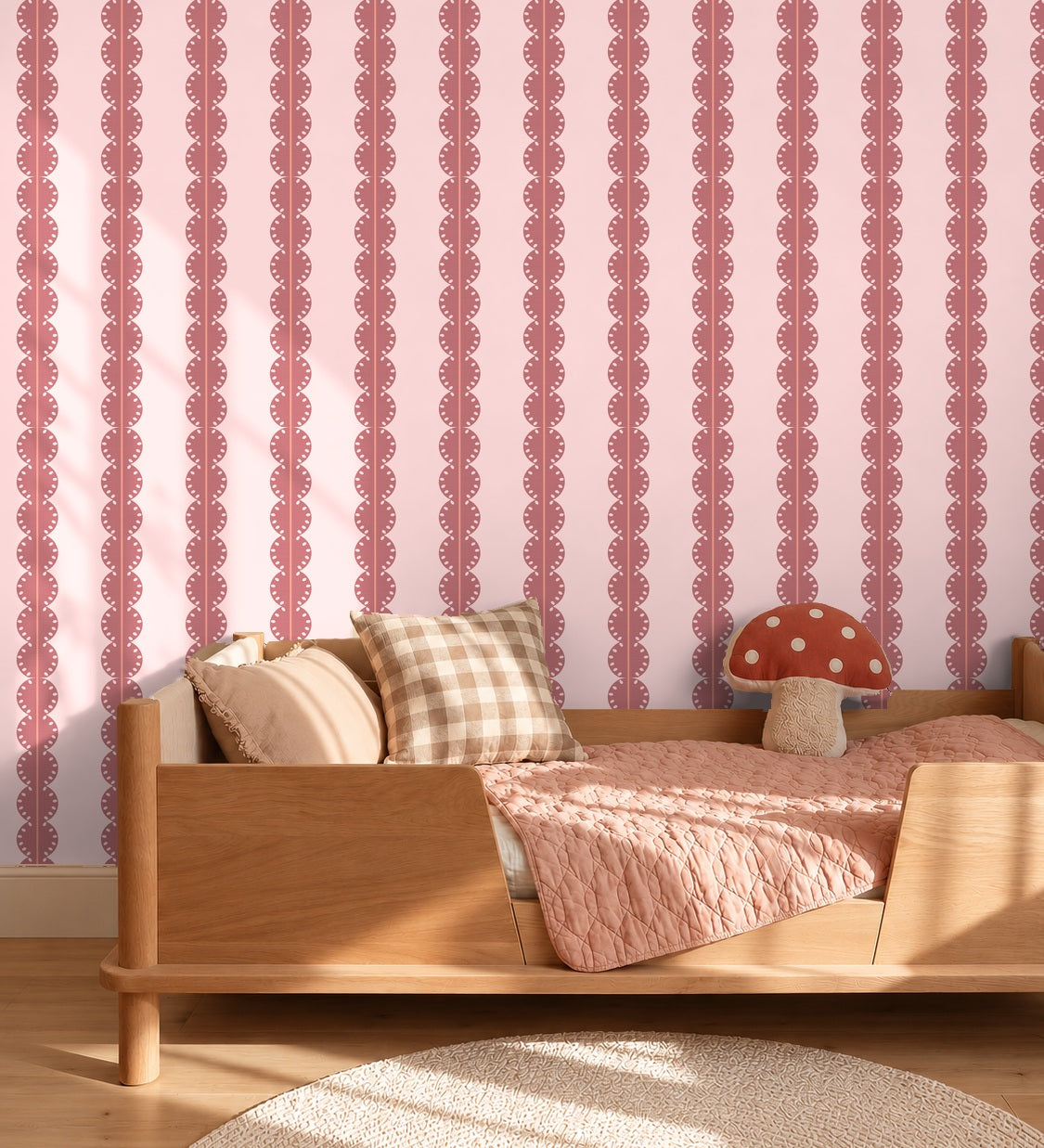 Papr Walls strepen behang meisjeskamer of babykamer met boogjes bubble dot nude oudroze koraal