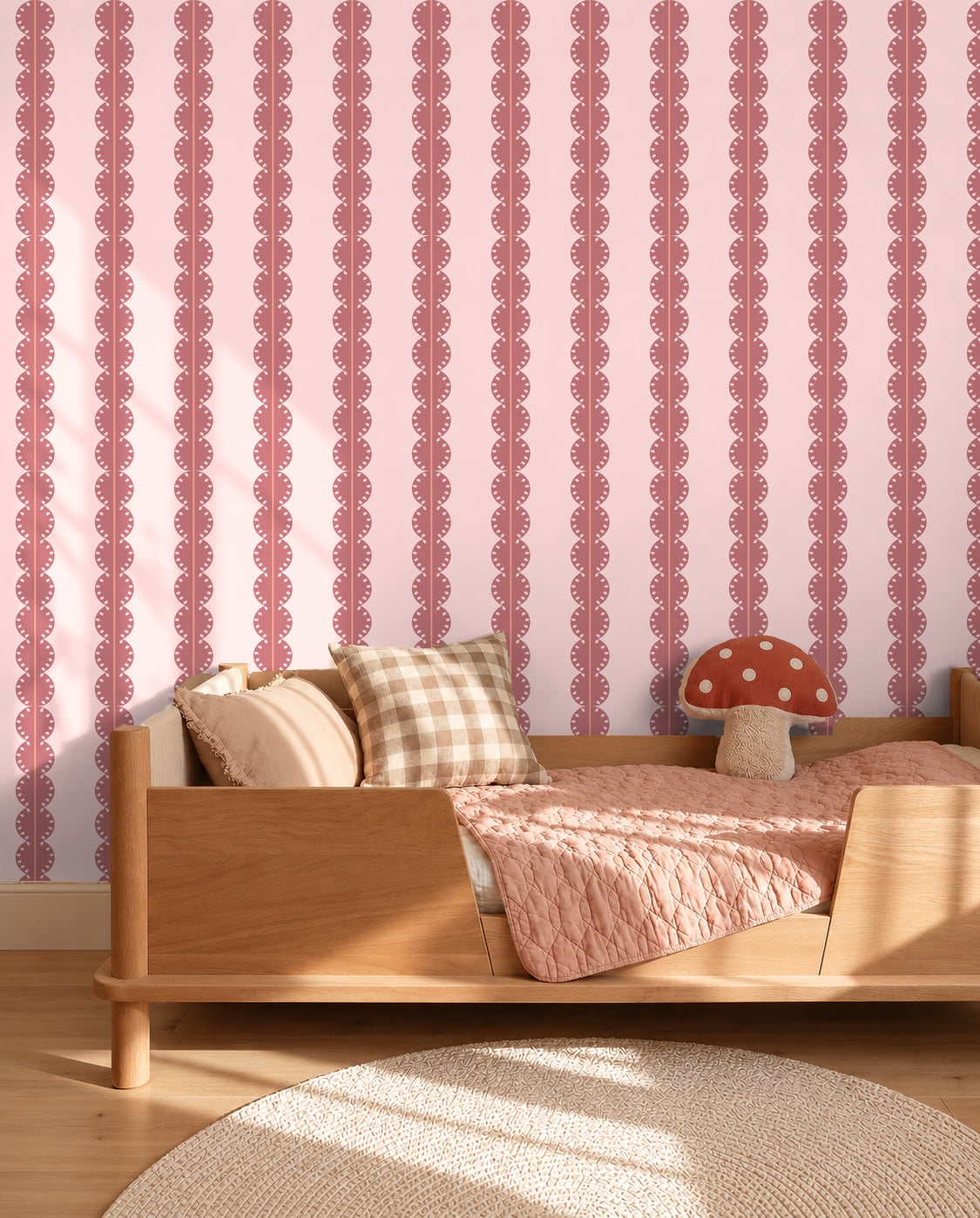Papr Walls strepen behang meisjeskamer of babykamer met boogjes bubble dot nude oudroze koraal