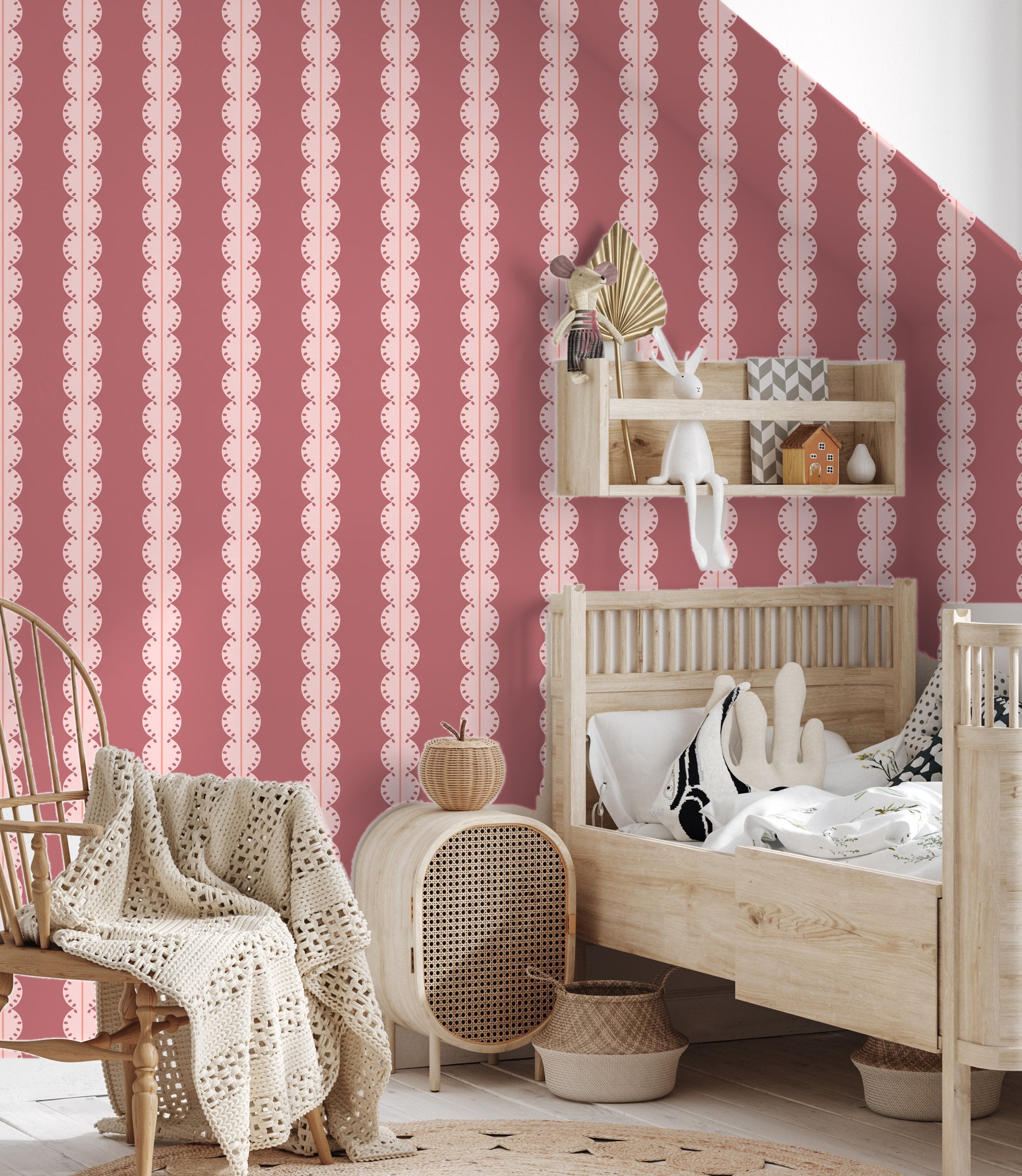 Papr Walls strepen behang meisjeskamer of babykamer met boogjes bubble dot nude oudroze koraal