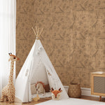 Pastelowe Love Safari behang voor de kinderkamer toffee bruin