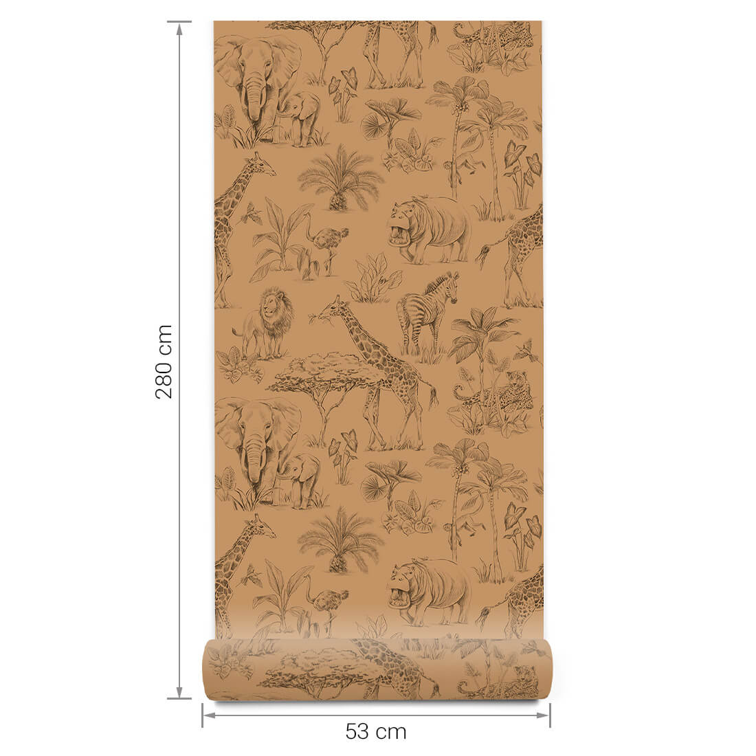 Pastelowe Love Safari behang voor de kinderkamer toffee bruin