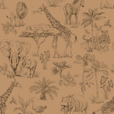 Pastelowe Love Safari behang voor de kinderkamer toffee bruin