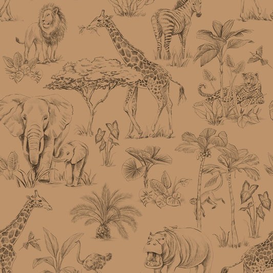 Pastelowe Love Safari behang voor de kinderkamer toffee bruin