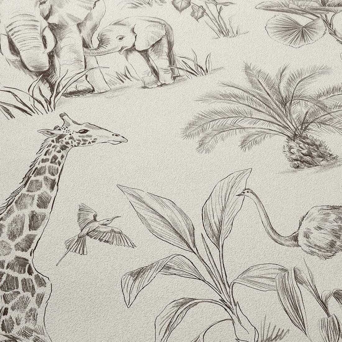 Pastelowe Love Safari behang voor de kinderkamer creme