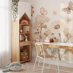 Pastelowe Love Flowers boho bloemen behang voor meisjeskamer en babykamer bruin terra