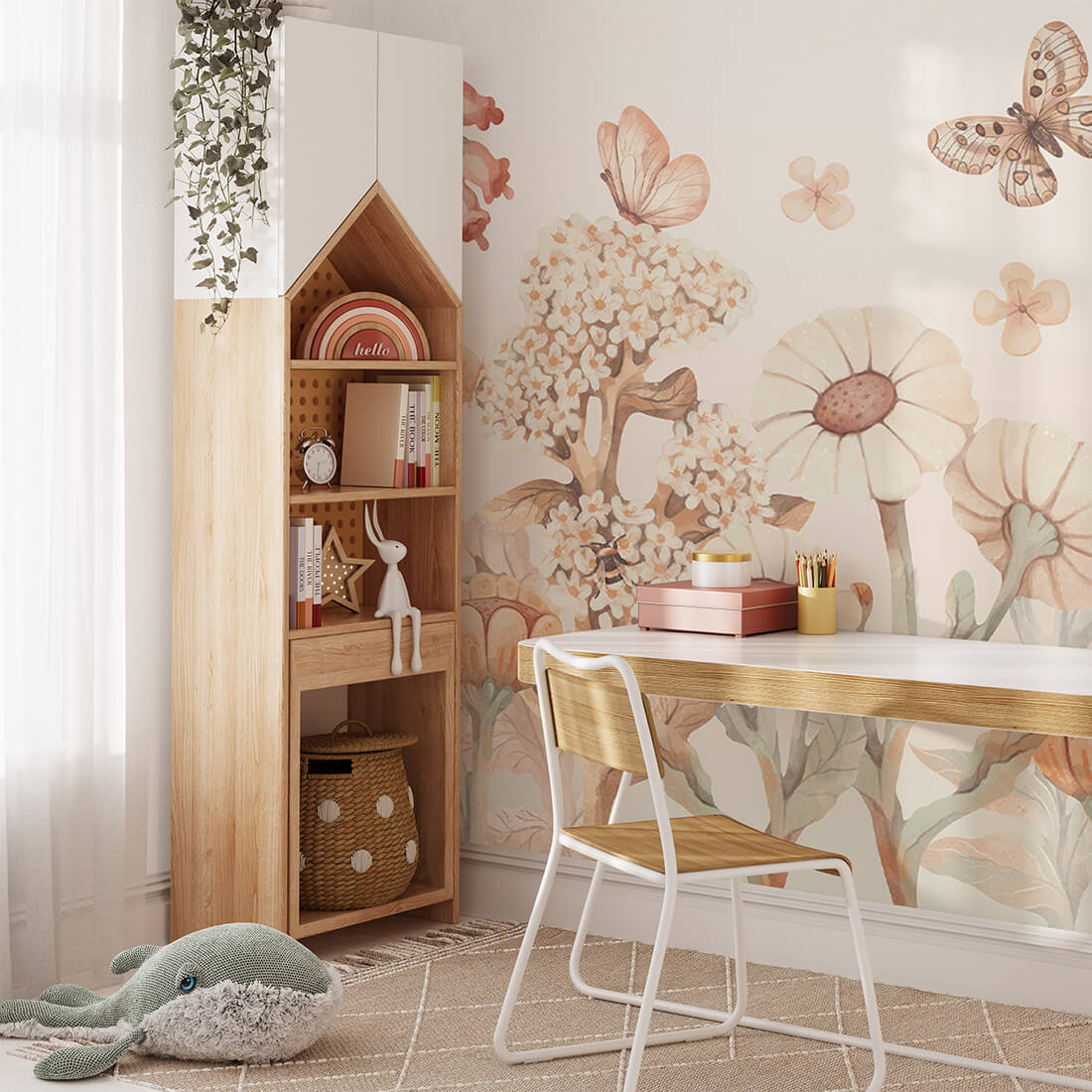 Pastelowe Love Flowers boho bloemen behang voor meisjeskamer en babykamer bruin terra