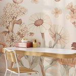 Pastelowe Love Flowers boho bloemen behang voor meisjeskamer en babykamer bruin terra