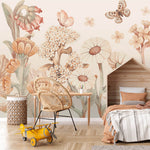 Pastelowe Love Flowers boho bloemen behang voor meisjeskamer en babykamer bruin terra