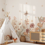 Pastelowe Love Flowers boho bloemen behang voor meisjeskamer en babykamer bruin terra