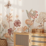 Pastelowe Love Flowers boho bloemen behang voor meisjeskamer en babykamer bruin terra