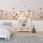 Pastelowe Love Flowers boho bloemen behang voor meisjeskamer en babykamer bruin terra