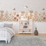 Pastelowe Love Flowers boho bloemen behang voor meisjeskamer en babykamer bruin terra