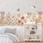 Pastelowe Love Flowers boho bloemen behang voor meisjeskamer en babykamer bruin terra