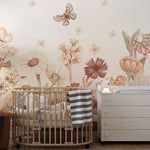 Pastelowe Love Flowers boho bloemen behang voor meisjeskamer en babykamer bruin terra