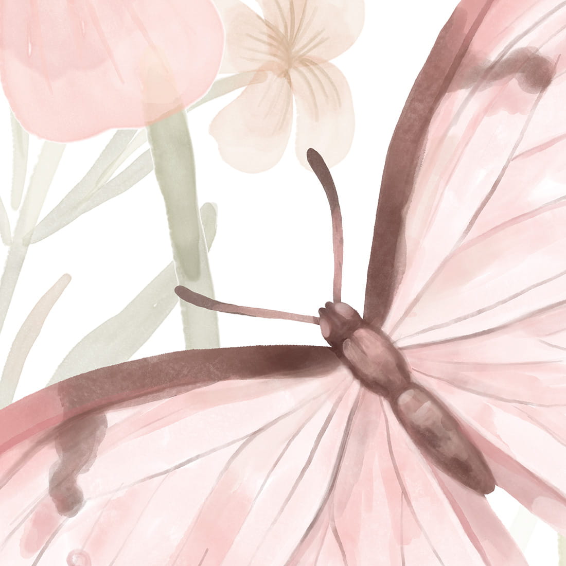 Pastelowe Love Butterflies bloemen en vlinders behang voor meisjeskamer en babykamer 