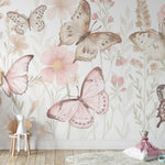 Pastelowe Love Butterflies bloemen en vlinders behang voor meisjeskamer en babykamer 