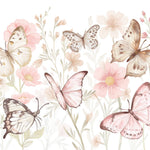 Pastelowe Love Butterflies bloemen en vlinders behang voor meisjeskamer en babykamer 