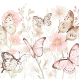 Pastelowe Love Butterflies bloemen en vlinders behang voor meisjeskamer en babykamer 
