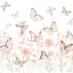 Pastelowe Love Butterflies bloemen en vlinders behang voor meisjeskamer en babykamer 