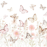 Pastelowe Love Butterflies bloemen en vlinders behang voor meisjeskamer en babykamer 