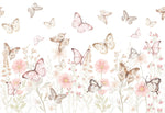 Pastelowe Love Butterflies bloemen en vlinders behang voor meisjeskamer en babykamer 
