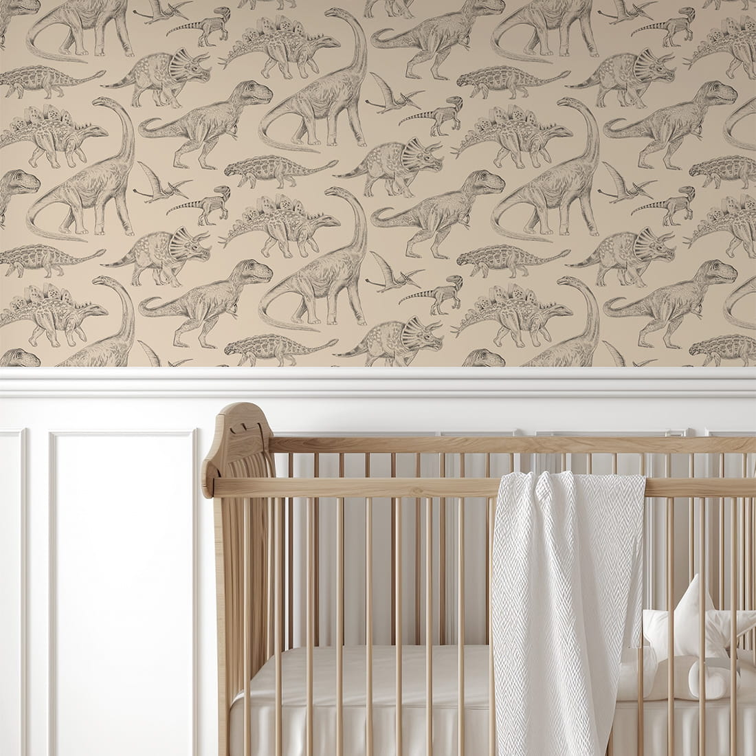 Pastelowe Love dino behang voor de jongenskamer beige