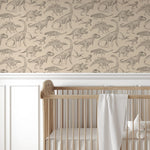 Pastelowe Love dino behang voor de jongenskamer beige