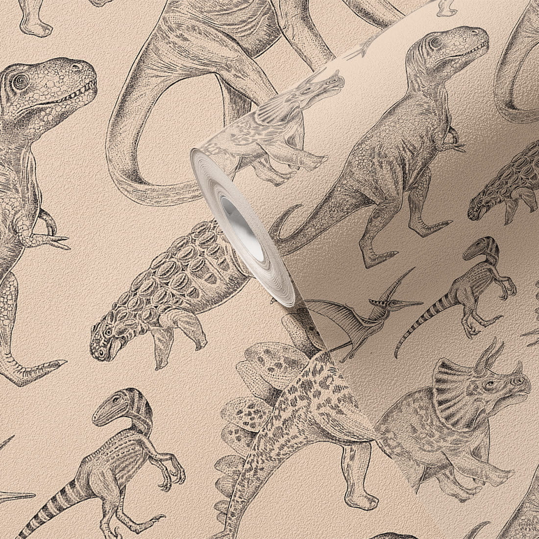 Pastelowe Love dino behang voor de jongenskamer beige